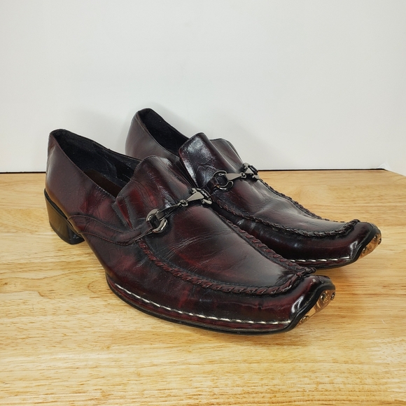 Fiesso by Aurelio Garcia Loafers Mens  Burgundy Size 45 US 11 Square Toe Buckle - Picture 1 of 9